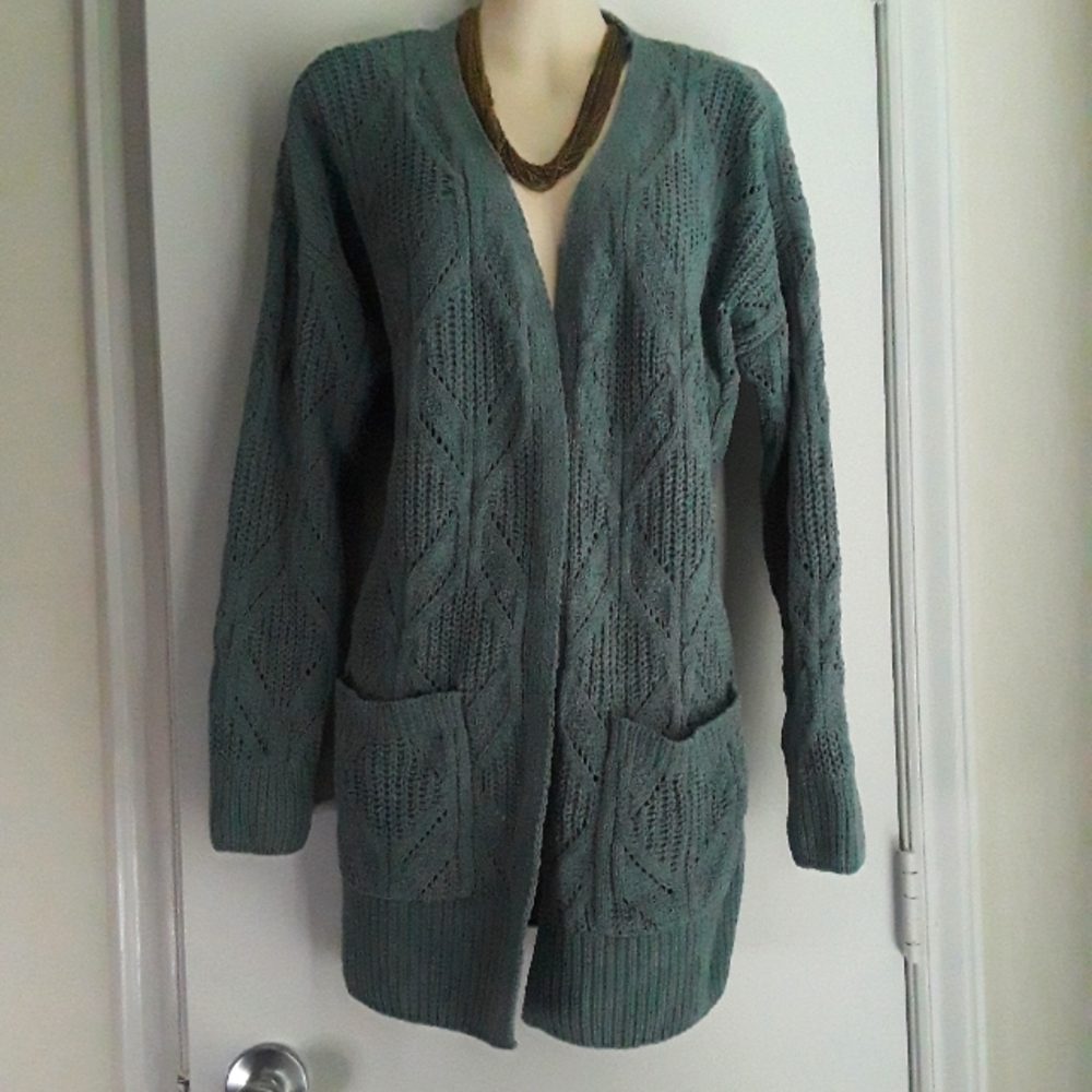 Hippie Rose Cardigan Tunic Large Cozy Blue Green